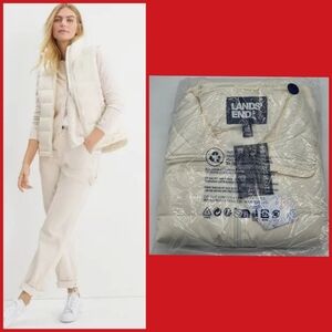 Lands' End Women's Ivory Large Petite Down Puffer Vest With 600 Fill Power